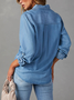 Abstract Denim Shirt Collar Casual Blouse