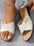 Plain Pu Casual Wedge Heel Slide Sandals
