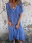 V Neck Casual Cotton And Linen Dress With No