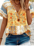 V Neck Loose Vacation Ethnic Shirt