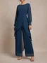 Loose Elegant Chiffon Crew Neck Jumpsuit