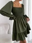 Casual Plain Square Neck Dress With No