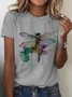 Casual Crew Neck Cotton Dragonfly T-Shirt