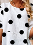 Cotton And Linen Loose Casual Polka Dots Shirt