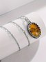 Vintage oval amber hollow diamond long necklace