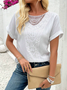 Casual Plain Lace Collar Jacquard T-Shirt