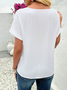 Casual Plain Lace Collar Jacquard T-Shirt