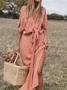 Boho Knot Front V Neck Dress