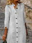 Shirt Collar Casual Loose Striped Dress With No