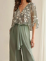 Women's Lace-up Floral Holiday Chiffon Going Out Two-Piece Set Casual Summer Top With Pants Matching Set