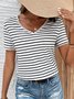 Women's Short Sleeve Tee Summer Striped Lace Hollow out V Neck Going Out Elegant Top White Red