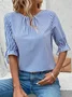 Striped Cotton Crew Neck Simple Loose Shirt