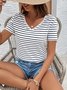 Women's Short Sleeve Tee Summer Striped Lace Hollow out V Neck Going Out Elegant Top White Red