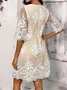 Women's Half Sleeve Summer White Plain Embroidery Crew Neck Tea Party Going Out Elegant Midi H-Line Shift Dress Dress