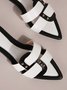 Black-white Color Block Weave Rivet Embossed Slide Sandals