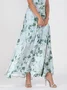 Women's Short Sleeve Summer Floral Chiffon V Neck Ruffled Sleeves Daily Going Out Elegant Maxi A-Line Dress Aqua