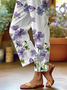 Women's  Elastic Band H-Line Straight Pants Going Out Casual Pocket Stitching Floral Summer Pant Blue Purple