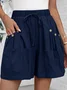 Casual Cotton And Linen Buckle Shorts