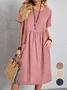 Casual Pocket Stitching Plain V Neck Dress