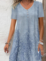 V Neck Casual Loose Buckle Dress
