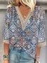 Floral Casual V Neck Lace Edge Shirt