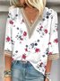 Floral Casual V Neck Lace Edge Shirt