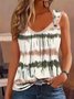Plus Size Buckle Casual Loose Abstract Tank Top