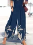 Loose V Neck Casual Floral Jumpsuit With No