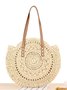 Summer Hollow Design Round Woven Women's Shoulder Straw Beach Bag