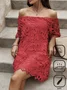 Cold Shoulder Casual Plain Lace Dress