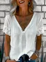 Casual Lace V Neck Loose Shirt