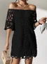 Cold Shoulder Casual Plain Lace Dress