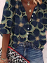 V Neck Floral Loose Casual Blouse With No