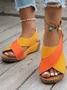 Casual Color Block Velcro Wedge Heel Sandals