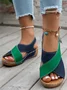 Casual Color Block Velcro Wedge Heel Sandals