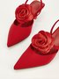 Elegant Rose Satin Kitten Heeled Slingback Pumps