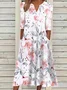 Loose Notched Floral Casual Dress With No