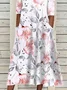 Loose Notched Floral Casual Dress With No