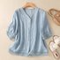 V Neck Loose Cotton Casual Blouse