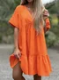 Vacation Loose Plain V Neck Dress