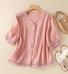 V Neck Loose Cotton Casual Blouse