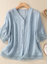 V Neck Loose Cotton Casual Blouse