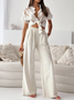 Women's  Elastic Band H-Line Wide Leg Pants Daily Pant Off White Casual Plain Spring/Fall Pant