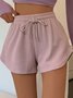 Lace-Up Loose Casual Plain Shorts