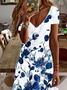 Vacation V Neck Floral Loose Dress