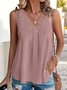 V Neck Plain Lace Casual Tank Top