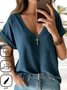 Casual Loose V Neck Plain Shirt