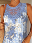 Women's Sleeveless Tank Top Summer Light Blue Ethnic Lace Crew Neck Daily Going Out Casual Top