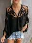 V Neck Split Joint Boho Floral Shirt