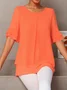 Women's Half Sleeve Blouse Summer Orange Plain Chiffon Crew Neck Ruffle Sleeve Daily Going Out Casual Tunic Top